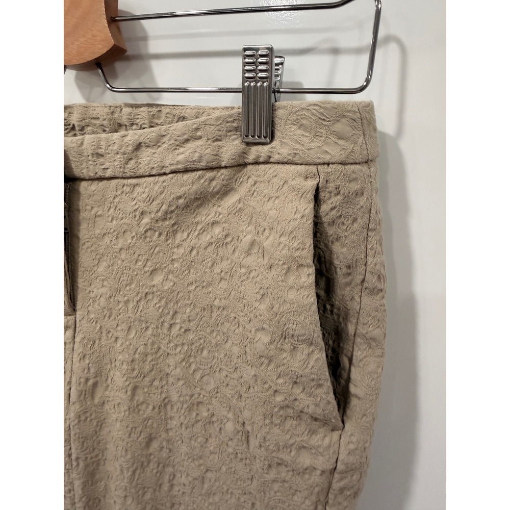 Cynthia Rowley Tan Textured Jacquard Slim Ankle Pants Womens Sz 4 Beige Stretch - Picture 4 of 10
